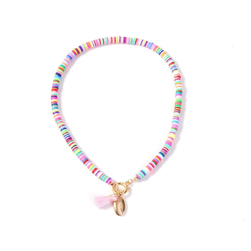 Collier Femme Bohème Coquillage Pompon Sauvage Doux