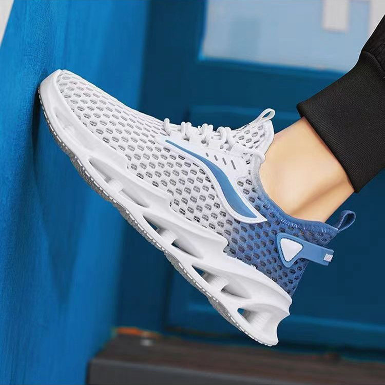 Baskets montantes à lacets pour hommes, chaussures de sport en maille, semelle creuse tendance, chaussures de course à tige basse