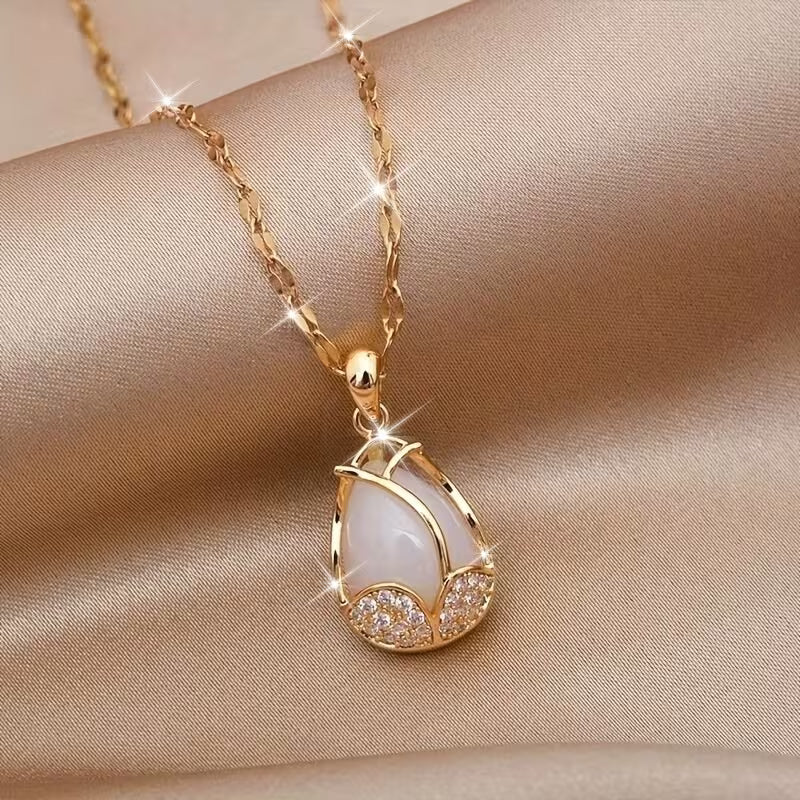 Collier élégant tulipe | Acier inoxydable avec détails en cristaux synthétiques