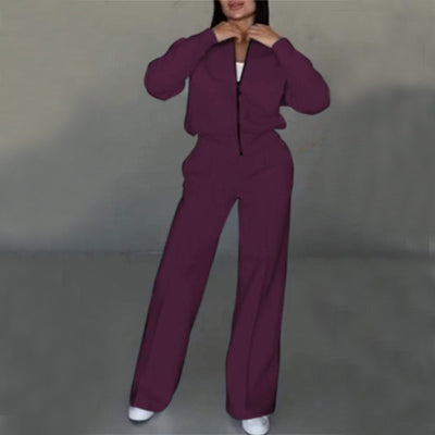 Ensemble de survêtement pour femme, veste zippée et pantalon large, deux pièces