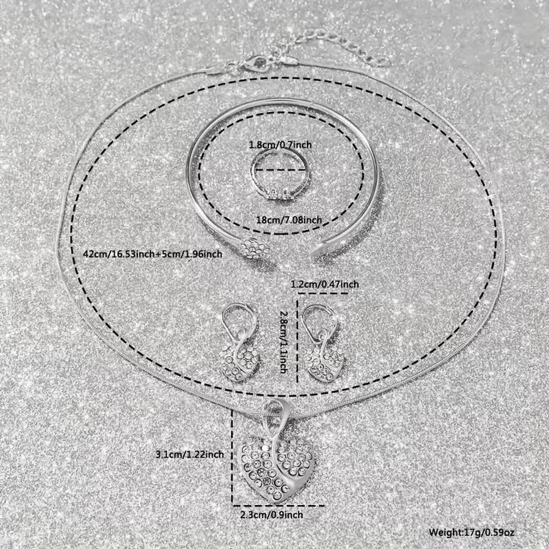 5-teiliges elegantes Luxus-Schmuckset – passende Halskette, Armband und Ohrringe