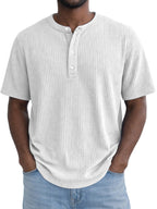 Short-Sleeve Waffle-Weave Henry Collar T-Shirt