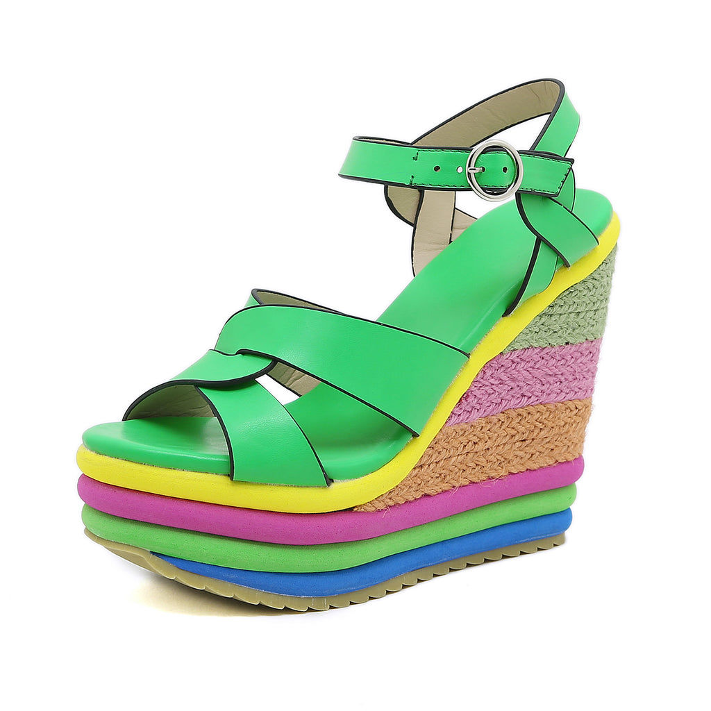 Nouvelles sandales compensées peep-toe Arc-en-ciel pour femmes