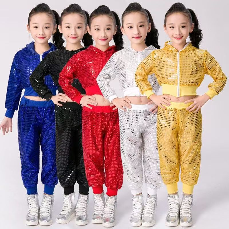 Kinder Pailletten Hip-Hop Straßentanz Auftritts-Cheerleading-Team-Sportbekleidung