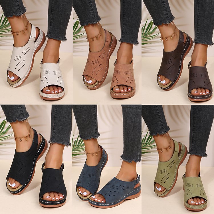 Chaussures de loisirs vintage à boucle évidée, bout ouvert et bouche de poisson