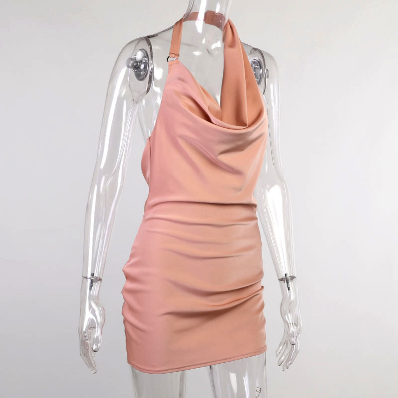 Robe de soirée en satin Col en V Dos nu Sans manches Mini Robe de soirée d'été