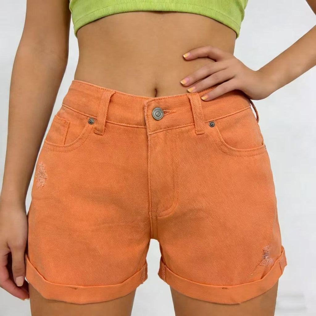 Short en jean décontracté pour femme, style rétro et usé
