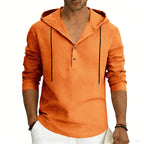Men's Casual Linen Hoodie Long-Sleeve Top