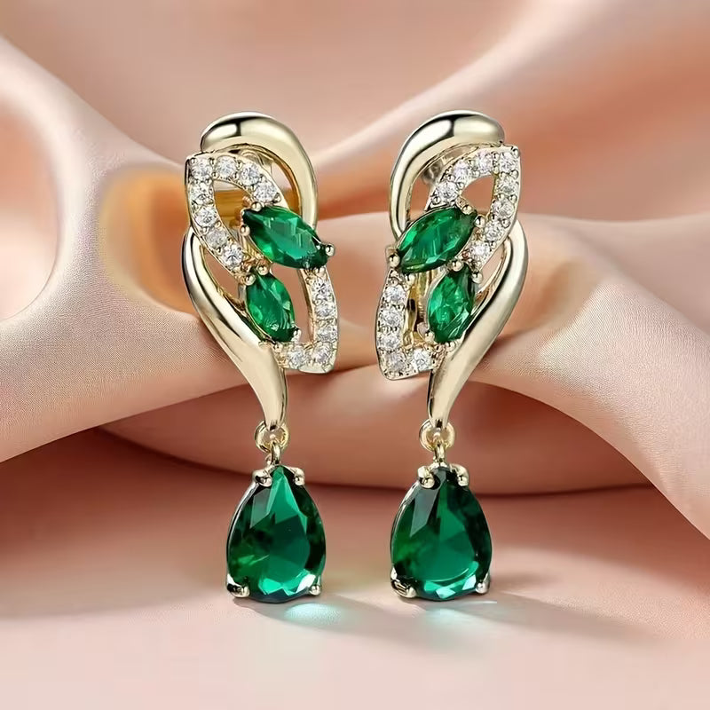 Elegante grüne Damen-Ohrringe in Tropfenform mit Zirkonia 