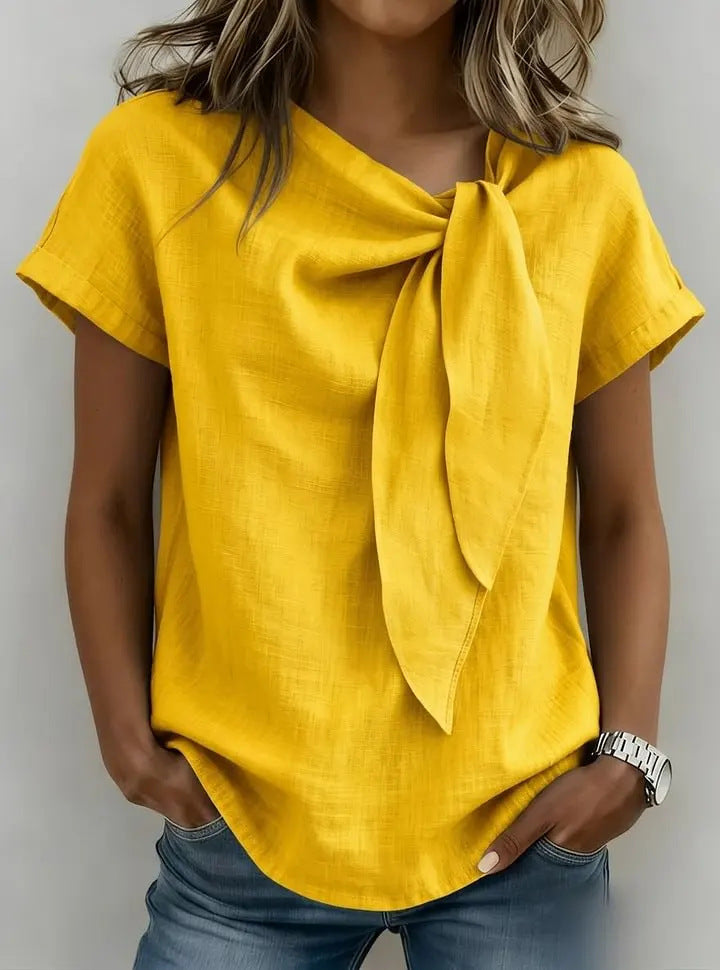 T-shirt décontracté d'été à manches courtes pour femmes - Haut léger en mélange de coton pour tous les jours