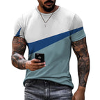 Summer New Men's Patchwork Sports Print Short Sleeve T-Shirt