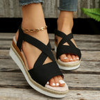 Plus Size Summer Hemp Rope Straw Woven Platform High Heel Open Toe Sandals