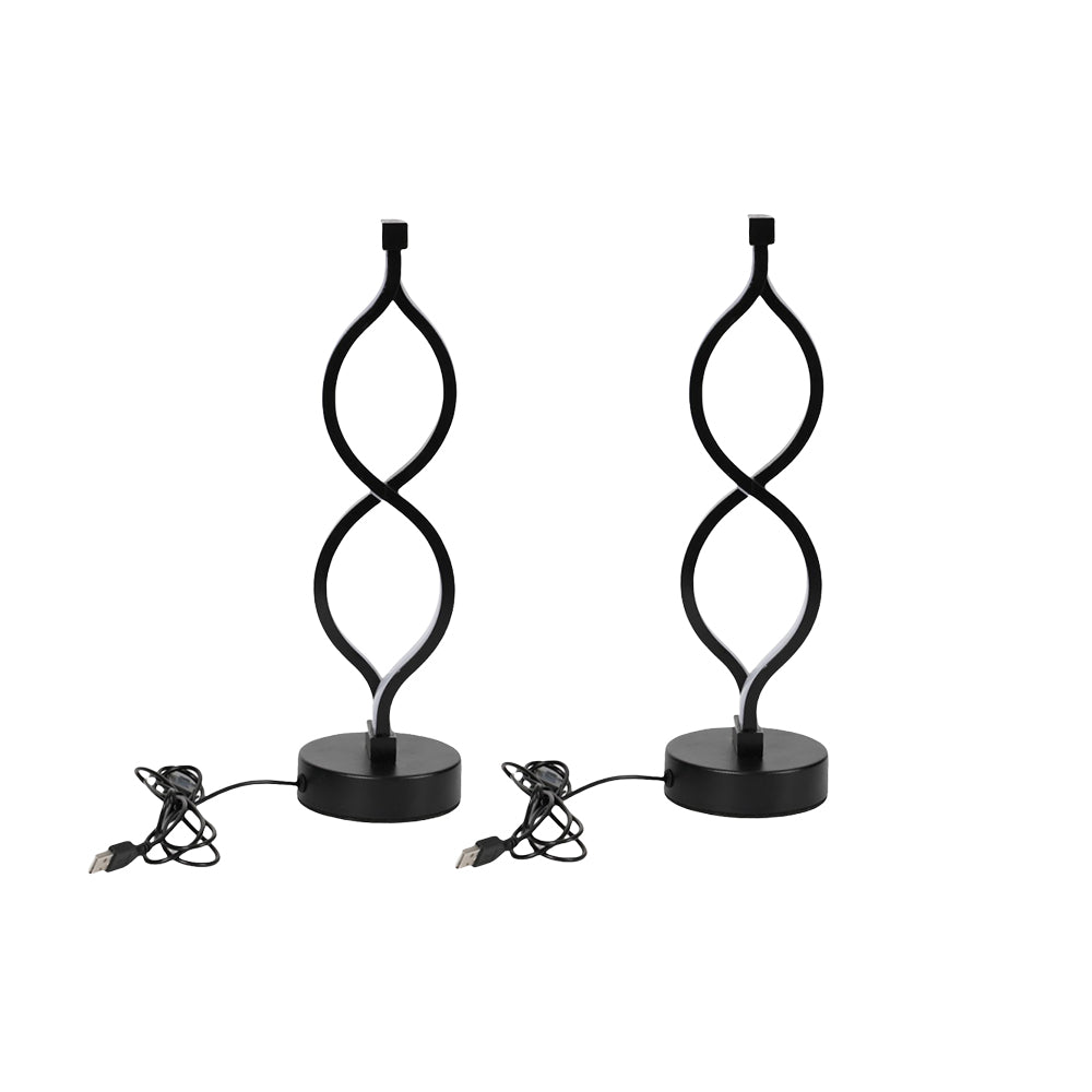 2Pcs Modern Wave-Shaped USB Desk Lamp With 3-Color Dimmable Lighting For Bedroom