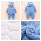 Baby Winter Schneeanzug Baby Strampler, Junge und Mädchen Einteiliger Anzug mit Kapuze, Kleinkind Oberbekleidung Schneeanzug Set Dick und Warm,Blau 3-6 Monate