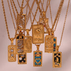 Mode Tarot Halskette mit Strasssteinen, Diamantbesetzter Anhänger, Rechteckige Tropfenhalskette aus Edelstahl, Schmuck