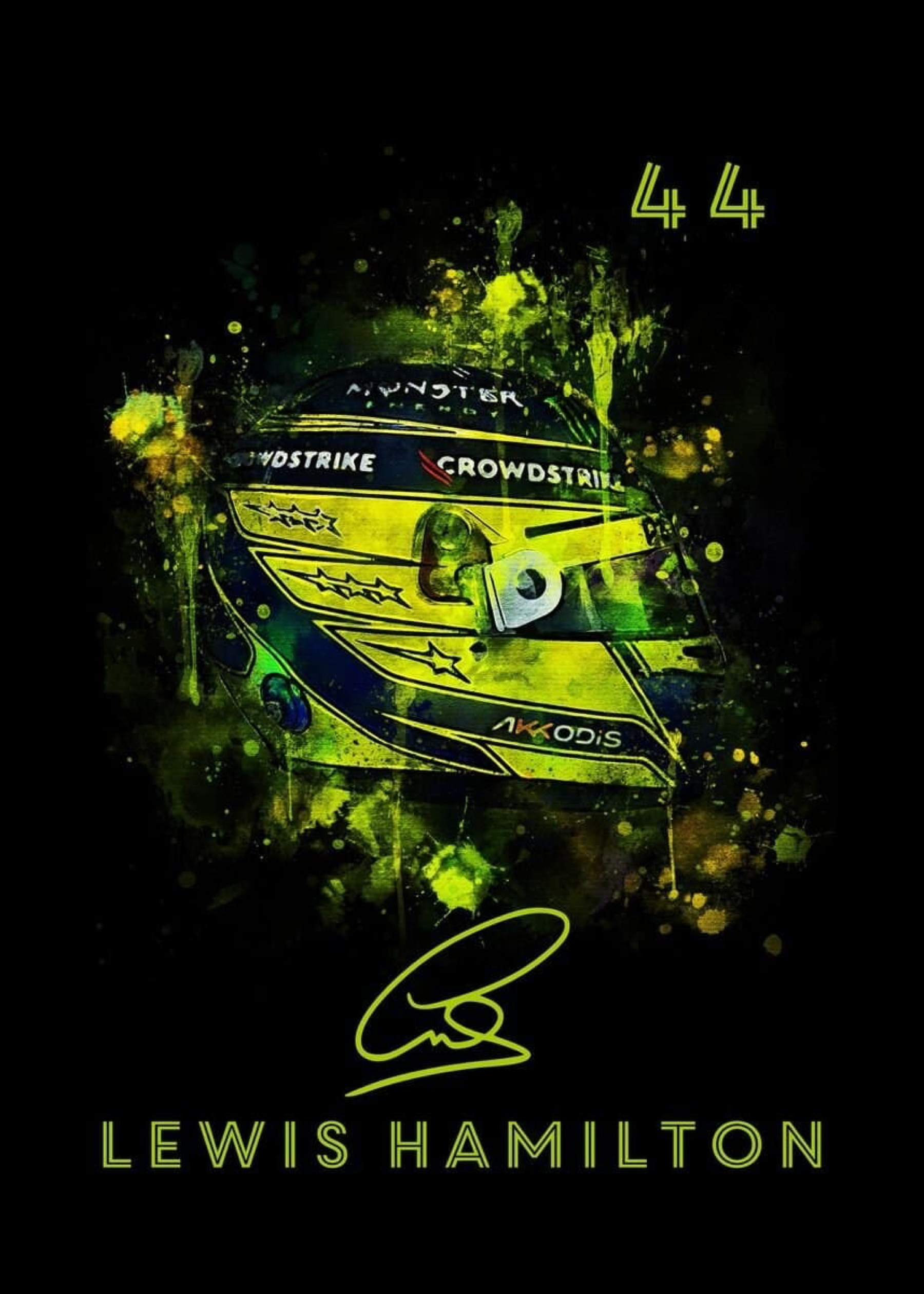 Poster Formel 1 Helm Aquarell Rennfahrer Name Unterschrift Rennnummer · Deko Print ohne Rahmen