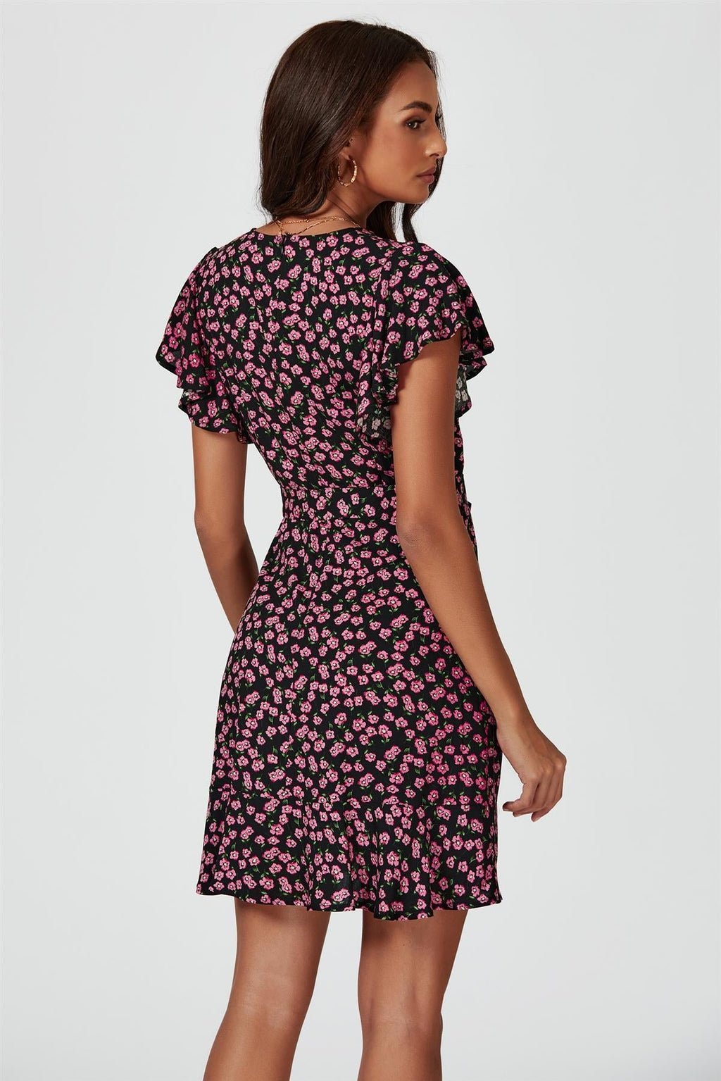Robe portefeuille imprimé floral noire