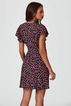 Floral Print Wrap Top Dress In Black