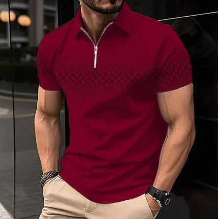 Men's Casual Trend Zipper 3D Digital Printing Short-sleeved T-shirt