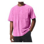 Retro Washed Pocket 3D Digital Print All-Match Crew Neck Short-Sleeve T-Shirt