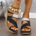 Velcro Color Matching Platform Wedge Slippers Women