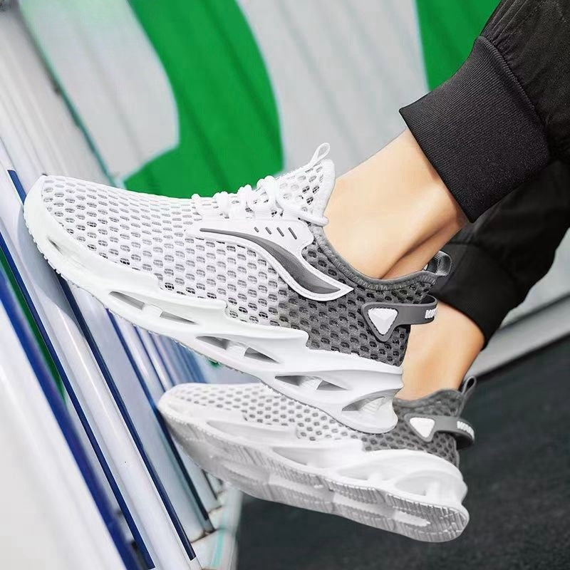 Baskets montantes à lacets pour hommes, chaussures de sport en maille, semelle creuse tendance, chaussures de course à tige basse
