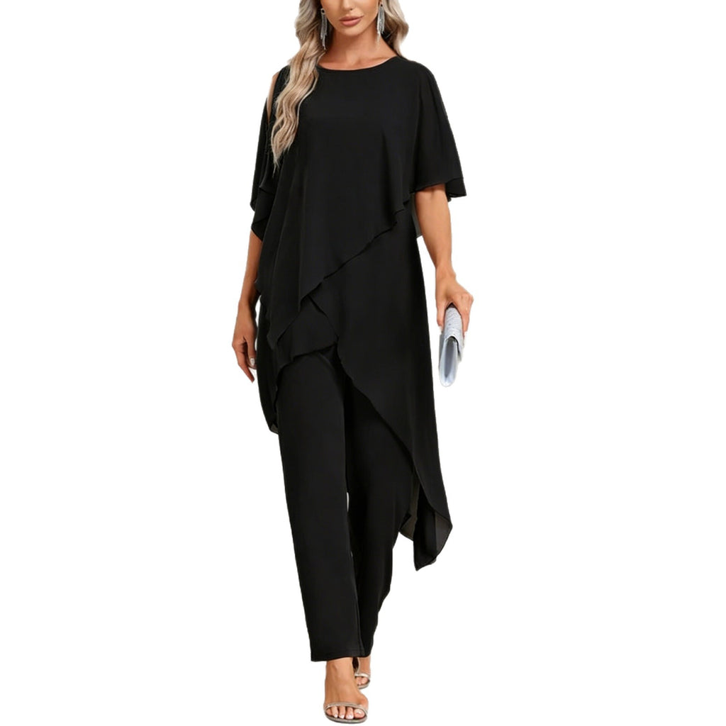 Ensemble deux pièces asymétrique et pantalon à épaules dénudées pour femme