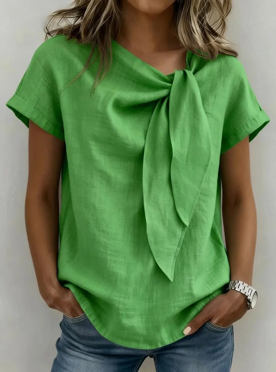 T-shirt décontracté d'été à manches courtes pour femmes - Haut léger en mélange de coton pour tous les jours