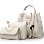 Damen Geldbörse und Handtasche 3-teiliges Taschenset Quasten Tragetasche Clutch Umhängetasche Henkeltasche