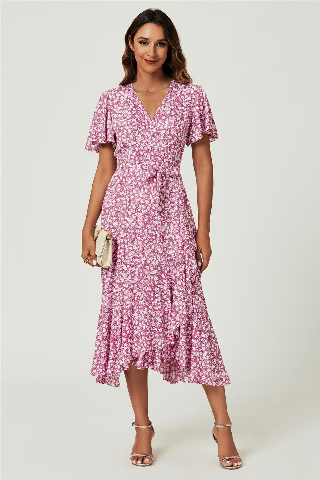 Blumendruck Midi-Wickelkleid in Pink