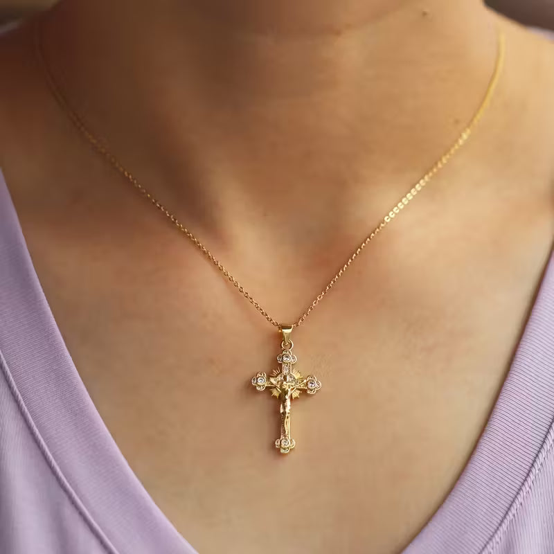 1-teilige Halskette mit synthetischem Zirkonia-Kreuz