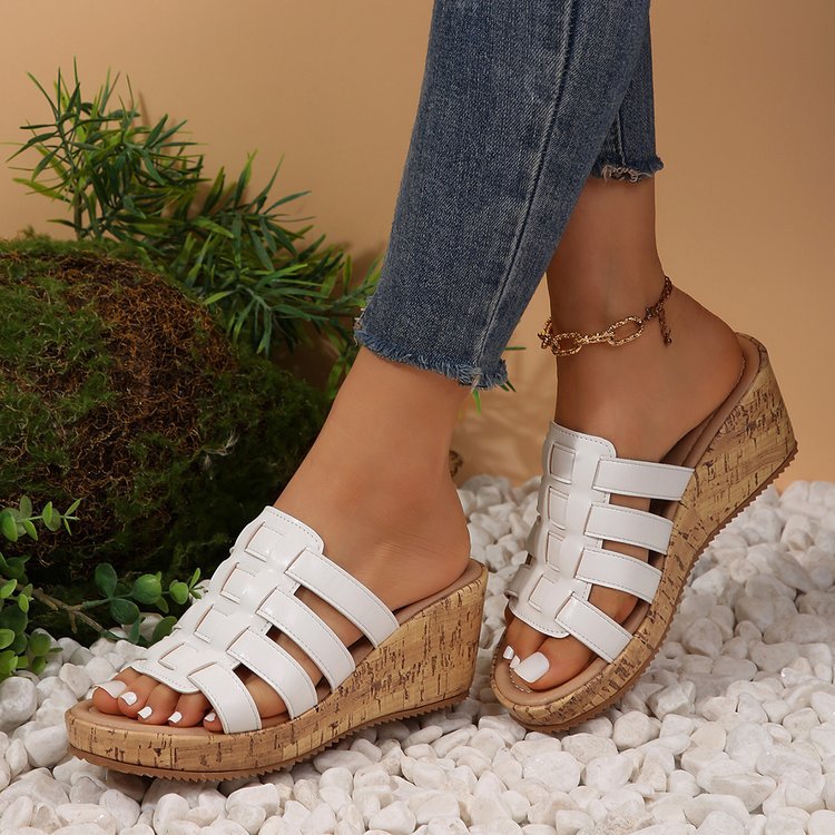 Nouvelles sandales romaines compensées peep-toe euro-américaines
