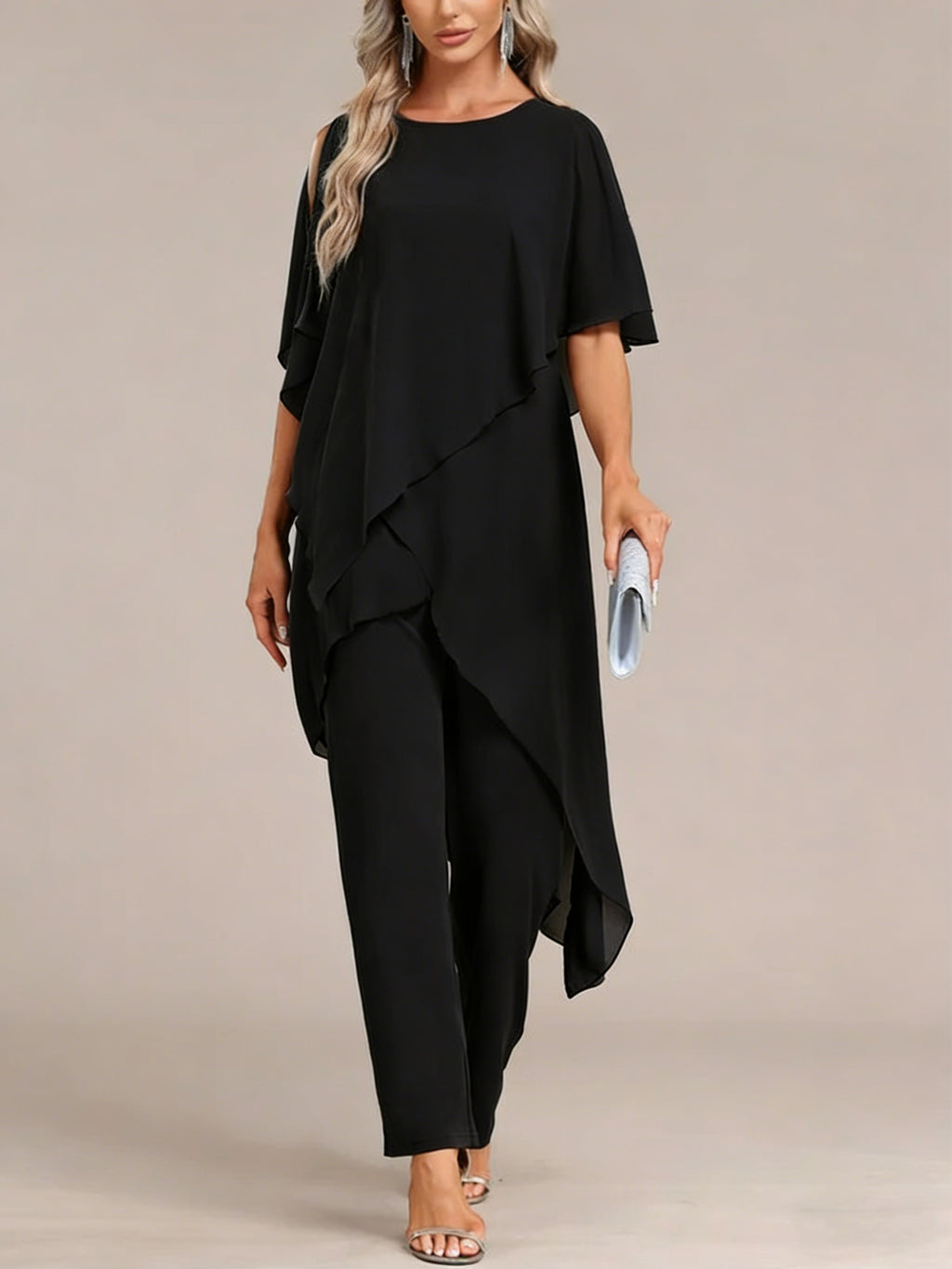 Ensemble deux pièces asymétrique et pantalon à épaules dénudées pour femme