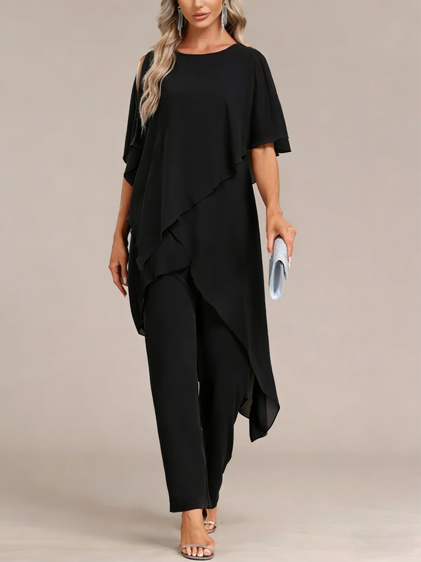 Women's Off-shoulder Irregular Top And Pants Two-piece Set