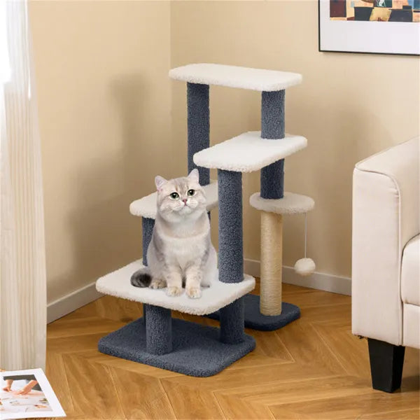 2-in-1 Cat Stairs & Tree With Sisal Scratching Post, 4 Levels Pet Steps For Elderly Cats & Short-Legged Dogs