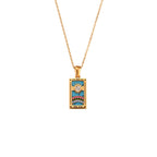 Mode Tarot Halskette mit Strasssteinen, Diamantbesetzter Anhänger, Rechteckige Tropfenhalskette aus Edelstahl, Schmuck