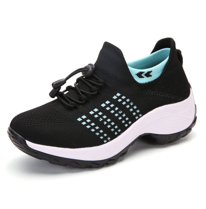Chaussures pour femmes grande taille Hautement élastiques Tissées volantes Respirantes Baskets de sport Chaussettes