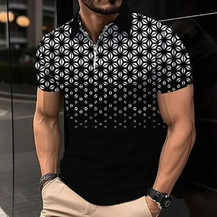 Men's Casual Trend Zipper 3D Digital Printing Short-sleeved T-shirt