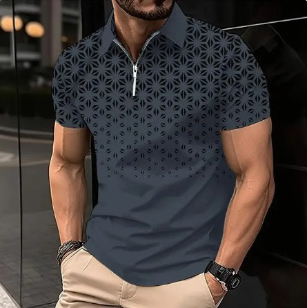 Men's Casual Trend Zipper 3D Digital Printing Short-sleeved T-shirt