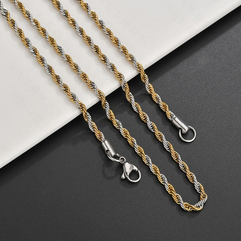 Collier tressé en acier inoxydable avec revêtement sous vide, style hip-hop