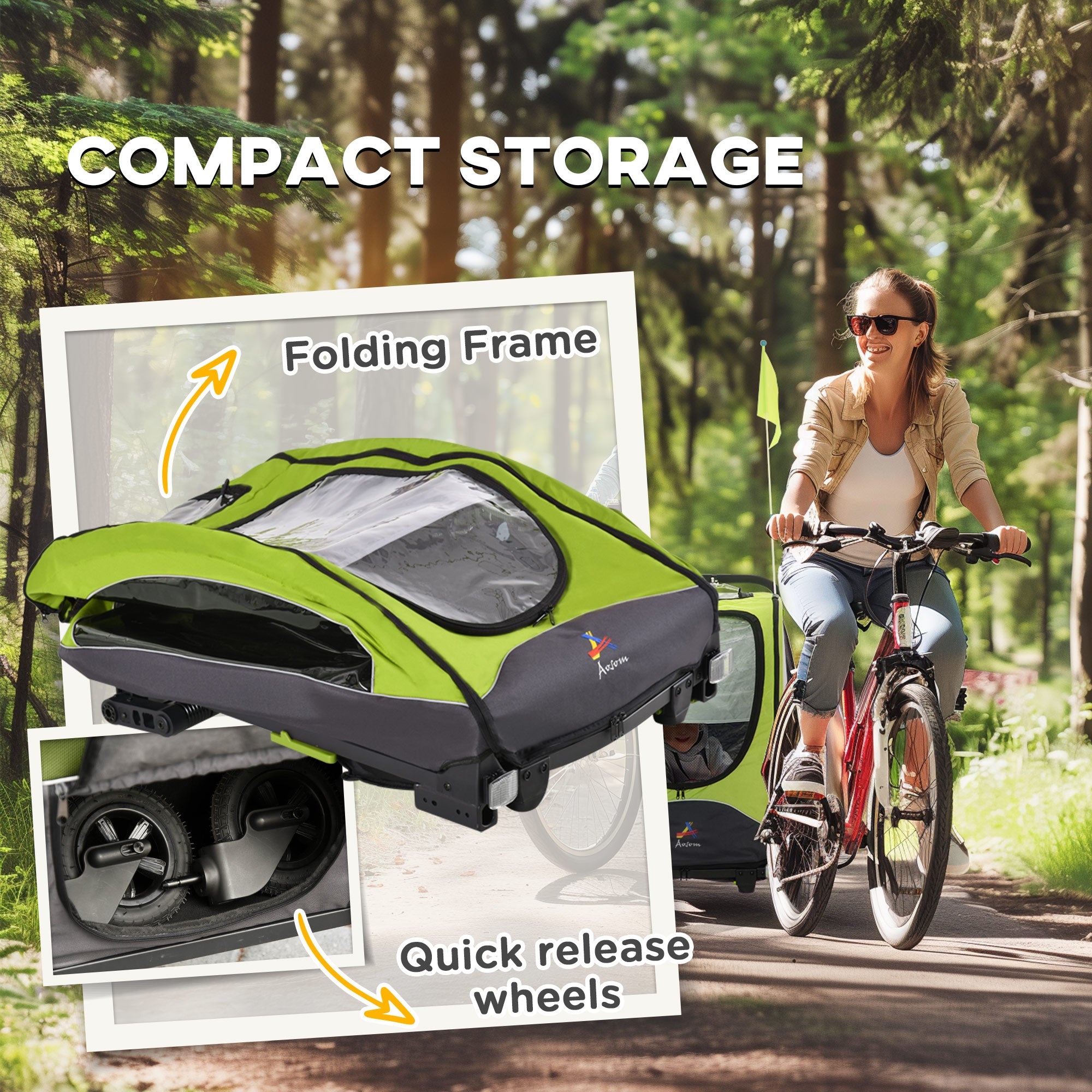 Bike Trailer for Kids 3 In1 Foldable Child Jogger Stroller Baby Stroller Transport Carrier with Shock Absorber System Rubber Tires Adjustable Handlebar Kid Bicycle Trailer Green and Gray