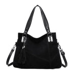 Damen Retro Fransentasche mit Reißverschluss, Wildleder, Schulter, Umhängetasche