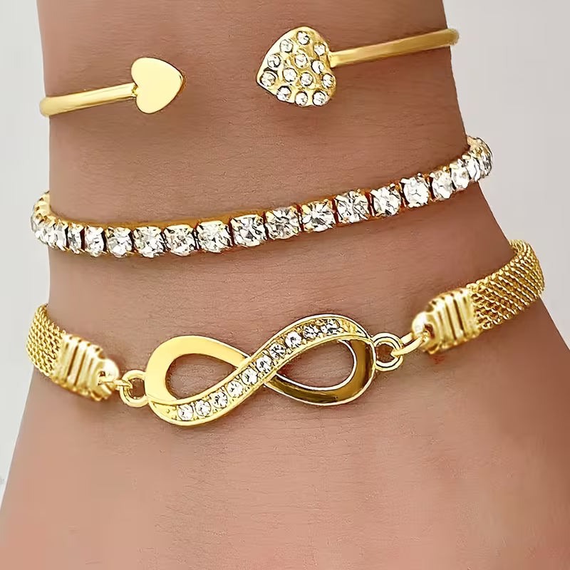 3-teiliges Armband- und Armreif-Set für Damen, modisch und elegant