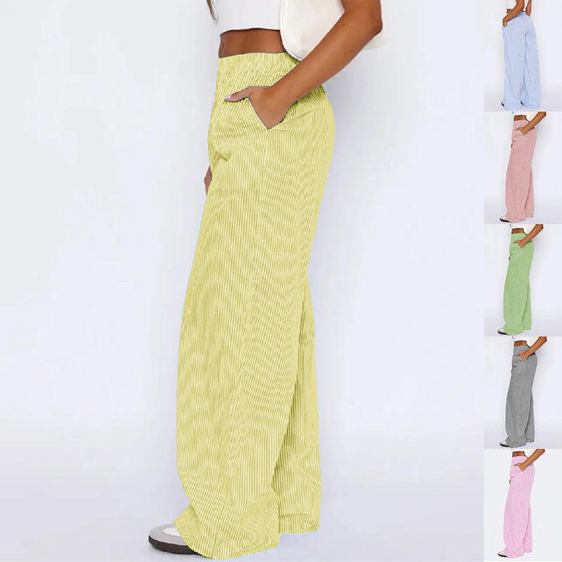 Gestreifte Hose mit Taschen, im Mode-Stil, lässige weite gerade Hose, Damenbekleidung