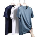 Mens Summer Thin Ice-silk Short-sleeve Shirt