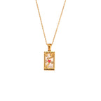 Mode Tarot Halskette mit Strasssteinen, Diamantbesetzter Anhänger, Rechteckige Tropfenhalskette aus Edelstahl, Schmuck