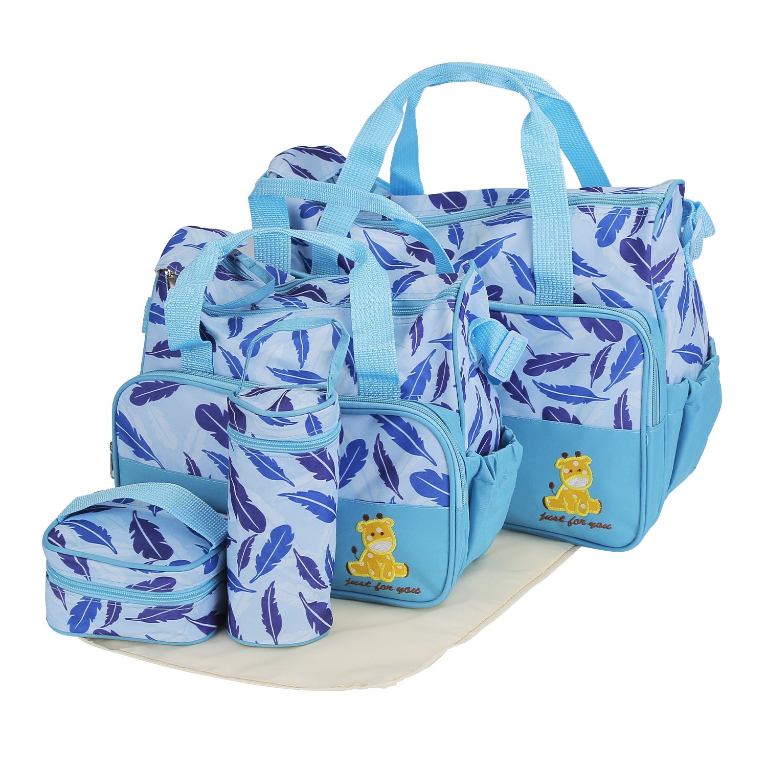 5Pcs Baby Nappy Diaper Bags Set Mummy Diaper Handbags With Diaper Pad Food Bag Bottle Bag Travel Tote Bags For Mom Dad