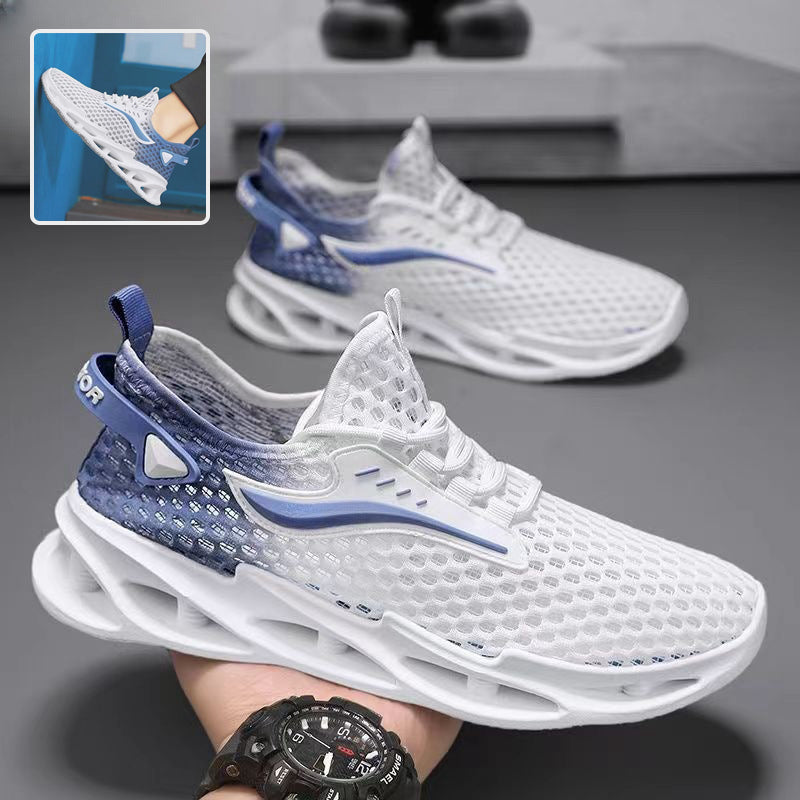 Baskets montantes à lacets pour hommes, chaussures de sport en maille, semelle creuse tendance, chaussures de course à tige basse