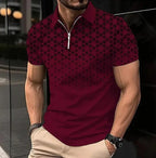 Men's Casual Trend Zipper 3D Digital Printing Short-sleeved T-shirt
