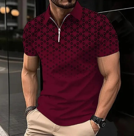 Men's Casual Trend Zipper 3D Digital Printing Short-sleeved T-shirt